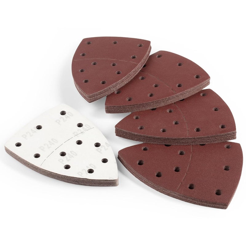 Shawya 50 PCS Mouse Sander Sandpaper for Mouse Sander 11 Hole Detail Sandpaper Sanding Paper 240 Grit Hook and Loop Sander Pads Triangular Sanding Sheets Abrasive Sanding Paper - Image 2
